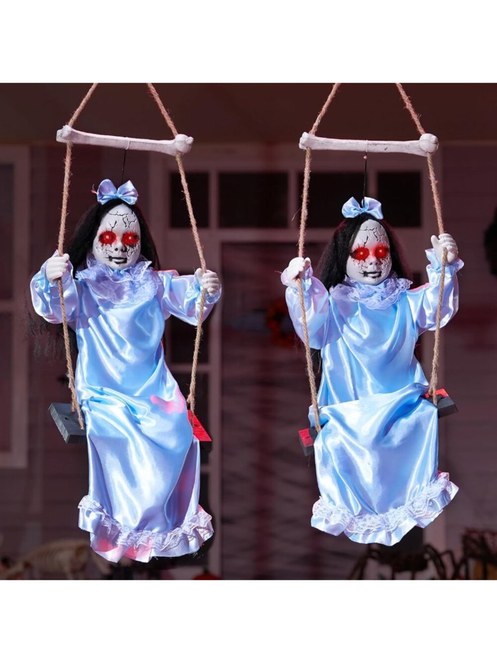 2 Pcs Hanging Ghosts Halloween Decorations Outdoor, 3ft Blue Swinging